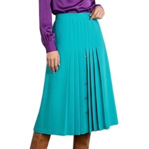 Vintage 80s 90s Canadian made turquoise old money box pleated midi skirt 20
